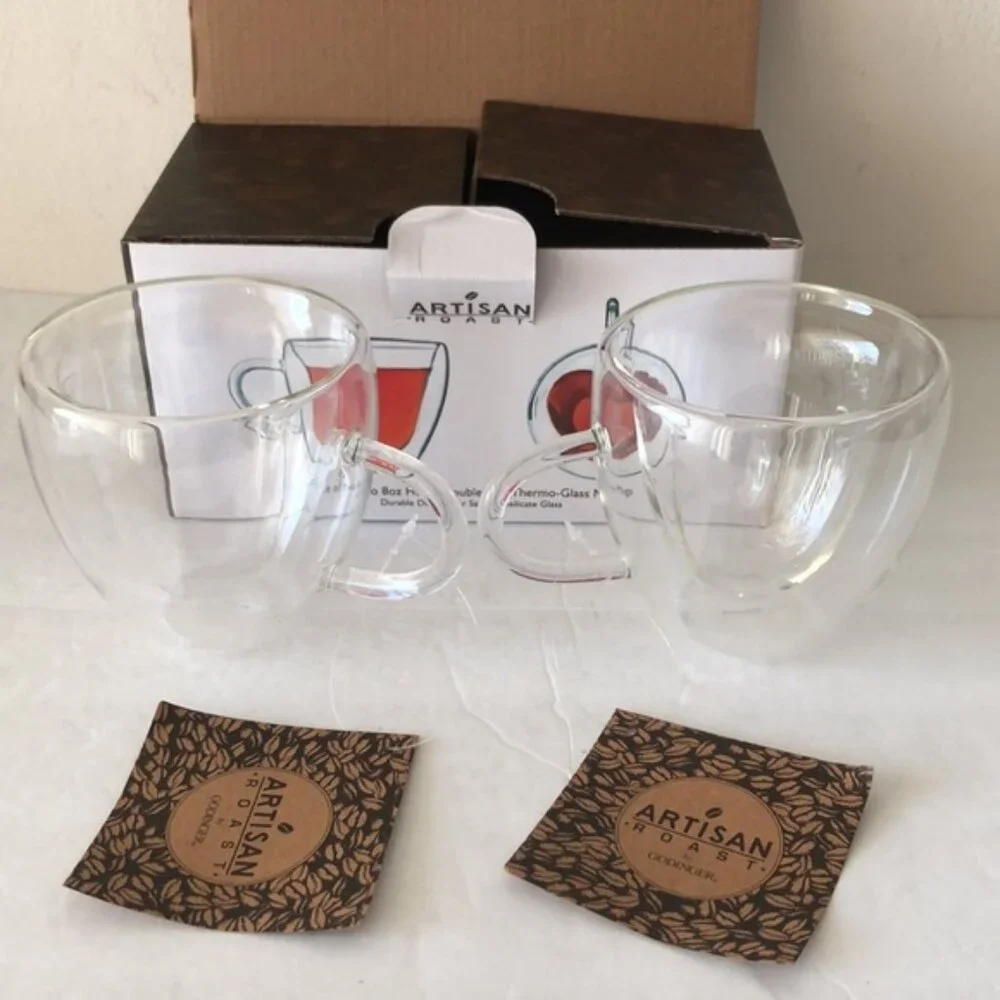 Godinger Double Walled Heart Shape on Bottom Coffee Mug, Set of 2
